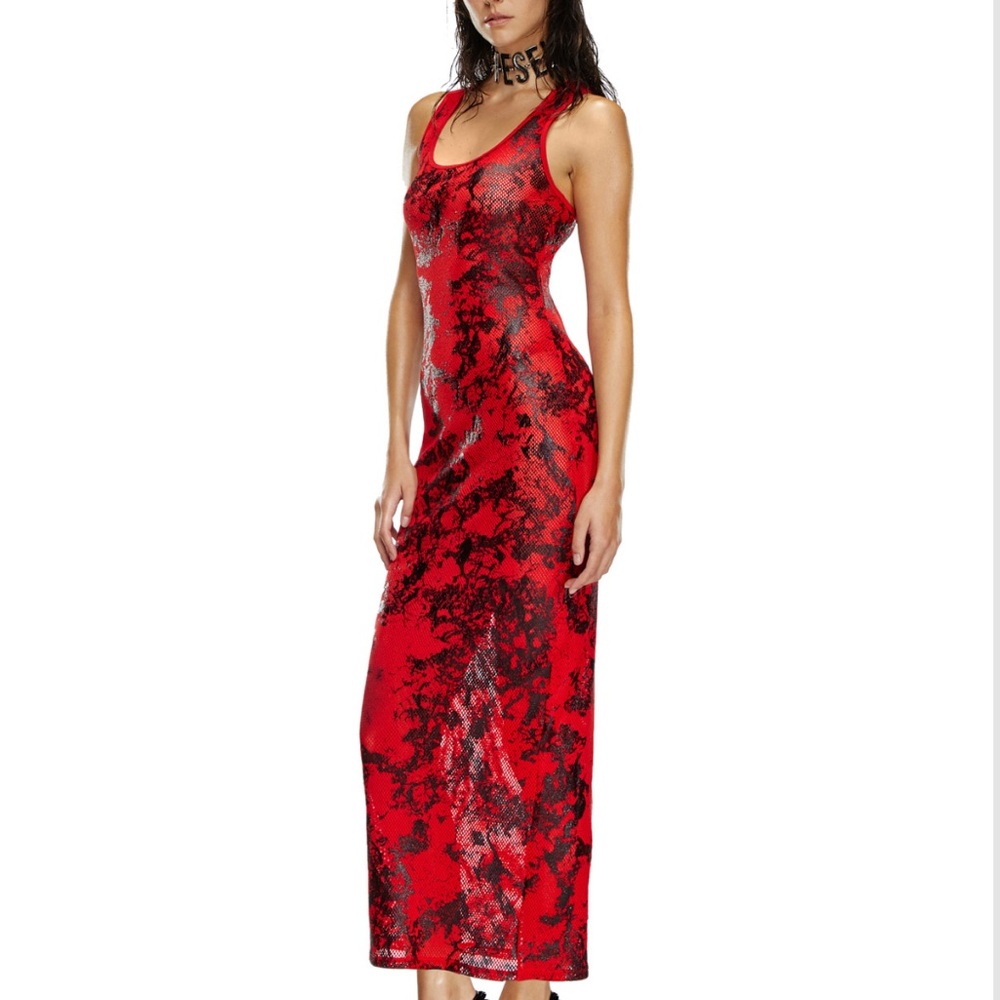 Diesel Savage Fenty Foiled Fishnet Maxi Sleep Slip